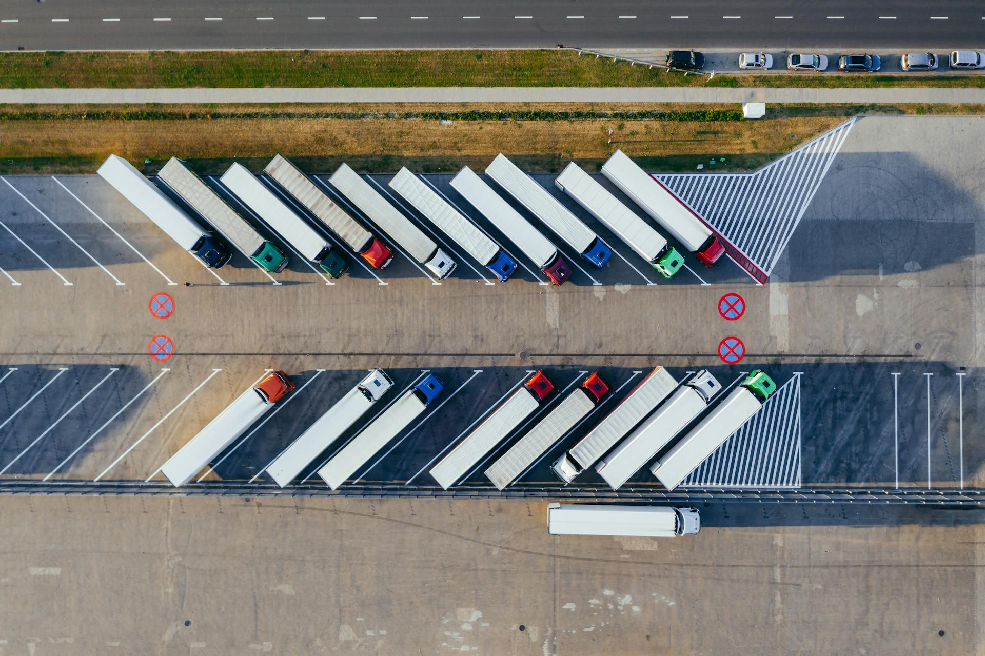 Aerial view of the A2C truck fleet